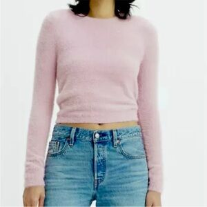 Pink Crew Neck Fuzzy Sweater Levi